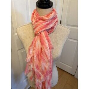 PINK ABSTRACT PERFECTION Calvin Klein White And Pink Long Scarf Shawl Wrap